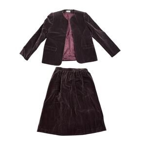 Vintage Koret Purple Velvet Blazer Skirt Suit Size 12 Union Made USA Career Chic